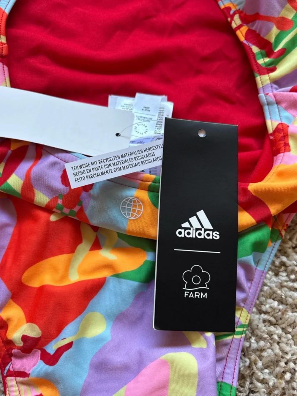 NWT FARM Adidas Womens Size 12 Open Back One Piece Swim Suit